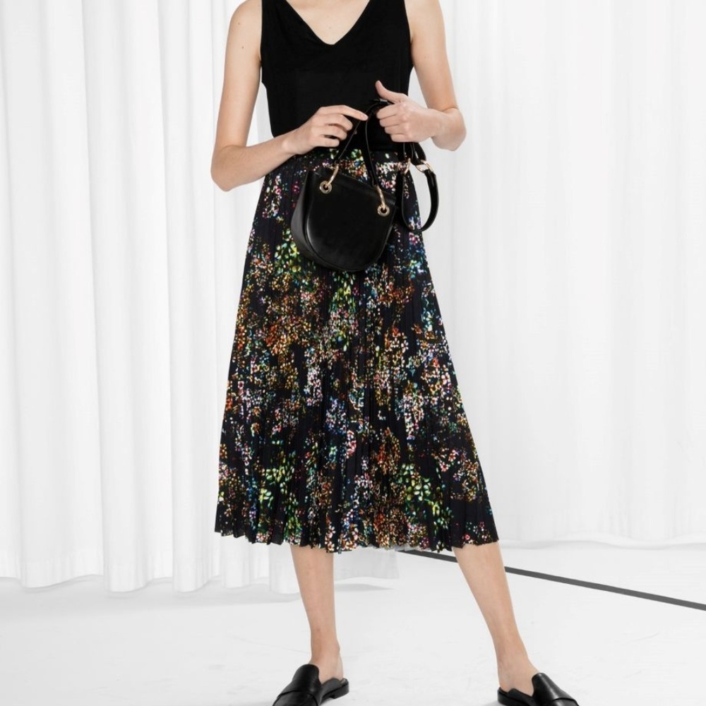 & Other Stories Pleated Midi Skirt Neon Petals 2